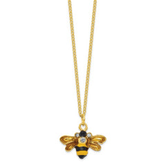 Luxury Giftware by Jere Pewter Bejeweled Crystals Gold-tone Enameled BUZZ Bumblebee Trinket Box with Matching 18 Inch Necklace