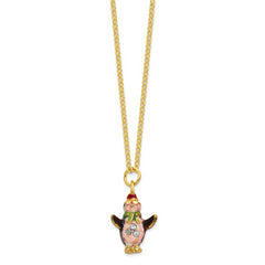 Luxury Giftware by Jere Bejeweled Crystals Gold-tone Enameled KOOLIO Skiing Penguin Trinket Box with Matching 18 Inch Necklace