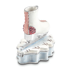 Luxury Giftware by Jere Bejeweled Crystals Silver-tone Enameled GLIDER Pink and White Ice Skate Trinket Box with Matching 18 Inch Necklace