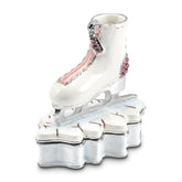 Luxury Giftware by Jere Bejeweled Crystals Silver-tone Enameled GLIDER Pink and White Ice Skate Trinket Box with Matching 18 Inch Necklace
