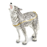 Luxury Giftware by Jere Pewter Bejeweled Crystals Gold-tone Enameled JACK Howling Wolf Trinket Box with Matching 18 Inch Necklace