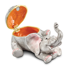 Luxury Giftware by Jere Pewter Bejeweled Crystals Gold-tone Enameled ELLERY Falling Baby Elephant Trinket Box with Matching 18 Inch Necklace