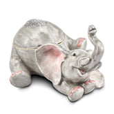 Luxury Giftware by Jere Pewter Bejeweled Crystals Gold-tone Enameled ELLERY Falling Baby Elephant Trinket Box with Matching 18 Inch Necklace