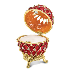 Luxury Giftware by Jere Pewter Bejeweled Crystals Gold-tone Enameled VALENTINE Ruby Red With Ring Pad Trinket Box with Matching 18 Inch Necklace