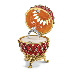 Luxury Giftware by Jere Pewter Bejeweled Crystals Gold-tone Enameled VALENTINE Ruby Red With Ring Pad Trinket Box with Matching 18 Inch Necklace