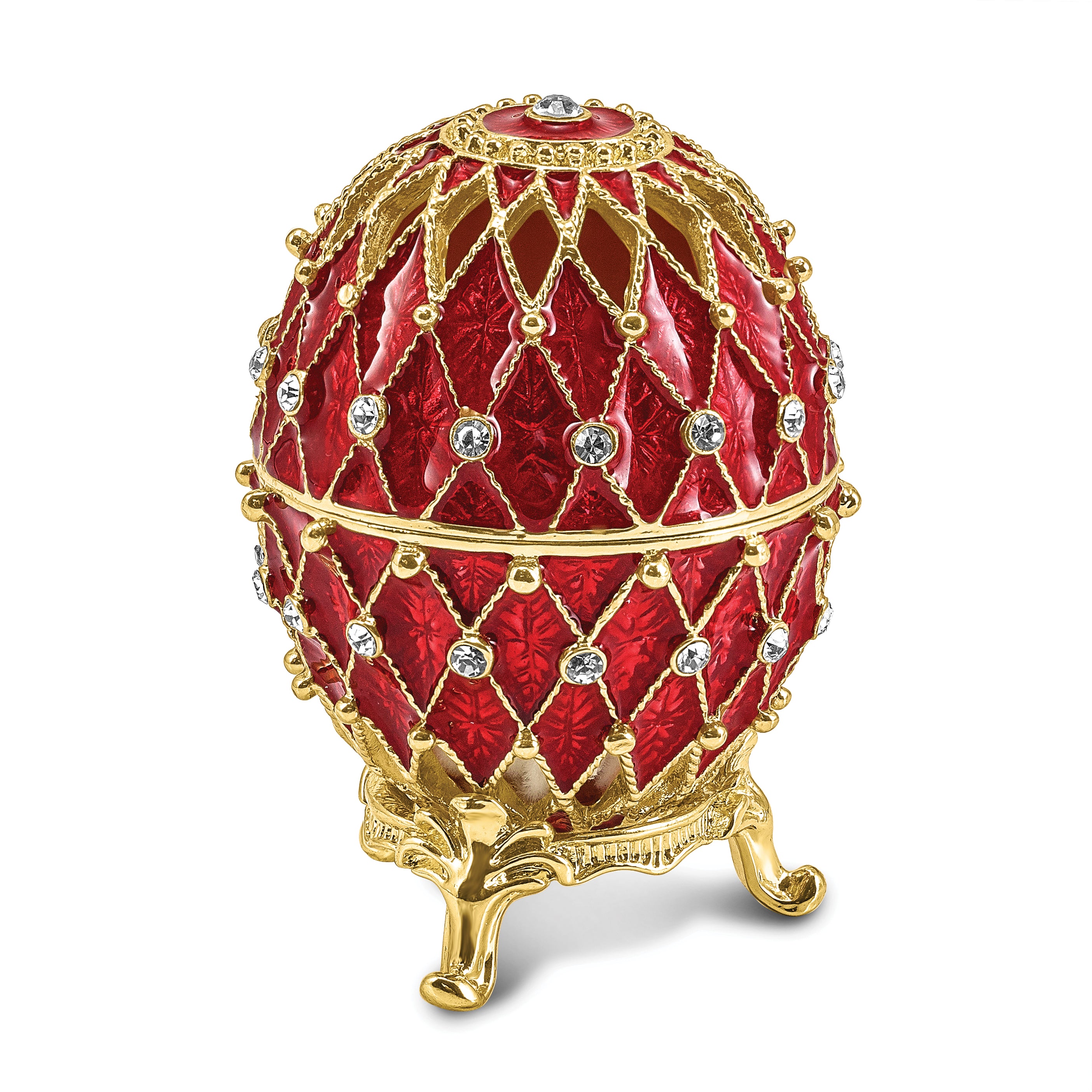 Luxury Giftware by Jere Pewter Bejeweled Crystals Gold-tone Enameled VALENTINE Ruby Red With Ring Pad Trinket Box with Matching 18 Inch Necklace