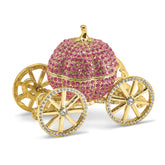 Luxury Giftware by Jere Pewter Bejeweled Crystals Gold-tone Enameled ETERNALLY YOURS Pink Pumpkin Coach With Ring Pad Trinket Box with Matching 18 Inch Necklace