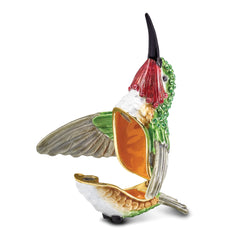 Luxury Giftware by Jere Pewter Bejeweled Crystals Gold-tone Enameled HAMILTON Hummingbird Trinket Box with Matching 18 Inch Necklace