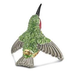 Luxury Giftware by Jere Pewter Bejeweled Crystals Gold-tone Enameled HAMILTON Hummingbird Trinket Box with Matching 18 Inch Necklace