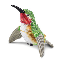 Luxury Giftware by Jere Pewter Bejeweled Crystals Gold-tone Enameled HAMILTON Hummingbird Trinket Box with Matching 18 Inch Necklace