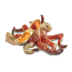 Luxury Giftware by Jere Pewter Bejeweled Crystals Gold-tone Enameled OLA Octopus Trinket Box with Matching 18 Inch Necklace
