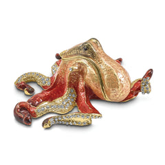 Luxury Giftware by Jere Pewter Bejeweled Crystals Gold-tone Enameled OLA Octopus Trinket Box with Matching 18 Inch Necklace