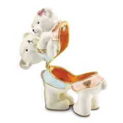 Luxury Giftware by Jere Pewter Bejeweled Crystals Gold-tone Enameled TEDDY and TOOTSIE Bears Trinket Box with Matching 18 Inch Necklace