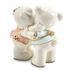Luxury Giftware by Jere Pewter Bejeweled Crystals Gold-tone Enameled TEDDY and TOOTSIE Bears Trinket Box with Matching 18 Inch Necklace