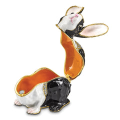Luxury Giftware by Jere Pewter Bejeweled Crystals Gold-tone Enameled LUNA Black and White Bunny Trinket Box with Matching 18 Inch Necklace