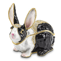 Luxury Giftware by Jere Pewter Bejeweled Crystals Gold-tone Enameled LUNA Black and White Bunny Trinket Box with Matching 18 Inch Necklace