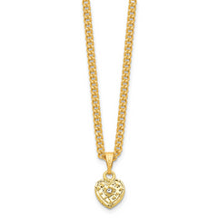 Luxury Giftware Pewter Bejeweled Crystals Gold-tone Enameled ROMANCE Filigree Heart With Ring Pad Trinket Box with Matching 18 Inch Necklace