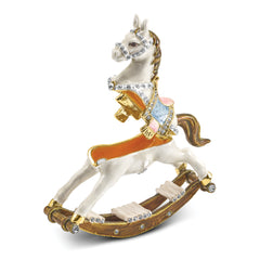 Luxury Giftware by Jere Pewter Bejeweled Crystals Gold-tone Enameled RIMA Rocking Horse Trinket Box with Matching 18 Inch Necklace