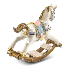 Luxury Giftware by Jere Pewter Bejeweled Crystals Gold-tone Enameled RIMA Rocking Horse Trinket Box with Matching 18 Inch Necklace