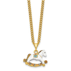Luxury Giftware by Jere Pewter Bejeweled Crystals Gold-tone Enameled RIMA Rocking Horse Trinket Box with Matching 18 Inch Necklace