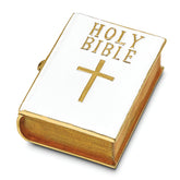 Luxury Giftware Pewter Bejeweled Crystals Gold-tone Enameled PRAYER White Bible Trinket Box with Matching 18 Inch Necklace