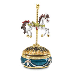 Luxury Giftware by Jere Pewter Bejeweled Crystals Gold-tone Enameled PAL (Plays It's a Small World) Carousel Horse Musical Figurine with Matching 18 Inch Necklace