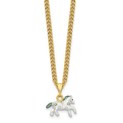 Luxury Giftware by Jere Pewter Bejeweled Crystals Gold-tone Enameled PAL (Plays It's a Small World) Carousel Horse Musical Figurine with Matching 18 Inch Necklace