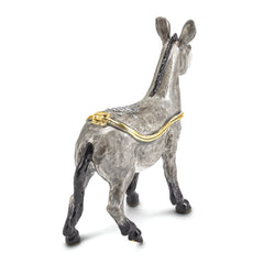 Luxury Giftware Pewter Bejeweled Crystals Gold-tone Enameled FEISTY Gray Donkey Trinket Box with Matching 18 Inch Necklace