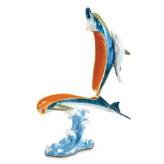 Luxury Giftware Pewter Bejeweled Crystals Gold-tone Enameled DONOVAN and DONNY Dolphins Trinket Box with Matching 18 Inch Necklace