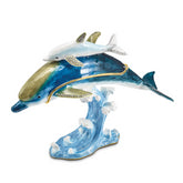 Luxury Giftware Pewter Bejeweled Crystals Gold-tone Enameled DONOVAN and DONNY Dolphins Trinket Box with Matching 18 Inch Necklace