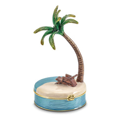 Luxury Giftware Pewter Bejeweled Crystals Gold-tone Enameled RELAX Palm Tree and Chair Trinket Box with Matching 18 Inch Necklace