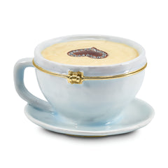 Luxury Giftware Pewter Bejeweled Crystals Gold-tone Enameled CAF Coffee Cup Trinket Box with Matching 18 Inch Necklace