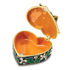 Luxury Giftware by Jere Pewter Bejeweled Crystals Gold-tone Enameled BLUSH Pink Butterfly on Heart Trinket Box with Matching 18 Inch Necklace