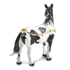 Luxury Giftware by Jere Pewter Bejeweled Crystals Gold-tone Enameled ALPHA Paint Horse Trinket Box with Matching 18 Inch Necklace