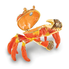 Luxury Giftware Pewter Bejeweled Crystals Gold-tone Enameled CARTER Crab Trinket Box with Matching 18 Inch Necklace
