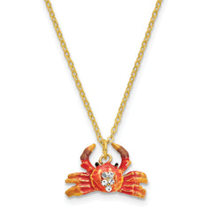 Luxury Giftware Pewter Bejeweled Crystals Gold-tone Enameled CARTER Crab Trinket Box with Matching 18 Inch Necklace