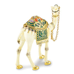 Luxury Giftware by Jere Pewter Bejeweled Crystals Gold-tone Enameled FAISAL White Camel Trinket Box with Matching 18 Inch Necklace