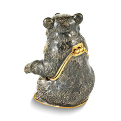 Luxury Giftware Pewter Bejeweled Crystals Gold-tone Enameled BETTY Black and Grey Bear Trinket Box with Matching 18 Inch Necklace