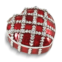 Luxury Giftware by Jere Pewter Bejeweled Crystals Silver-tone Enameled VALENTINE Heart Trinket Box with Matching 18 Inch Necklace