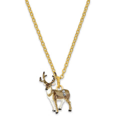 Luxury Giftware Pewter Bejeweled Crystals Gold-tone Enameled BUCK Deer Trinket Box with Matching 18 Inch Necklace