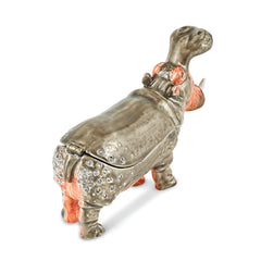 Luxury Giftware by Jere Pewter Bejeweled Crystals Silver-tone Enameled HENRY Hippo Trinket Box with Matching 18 Inch Necklace