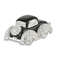 Luxury Giftware by Jere Pewter Bejeweled Crystals Silver-tone Enameled DEAN Black and White Car Trinket Box with Matching 18 Inch Necklace
