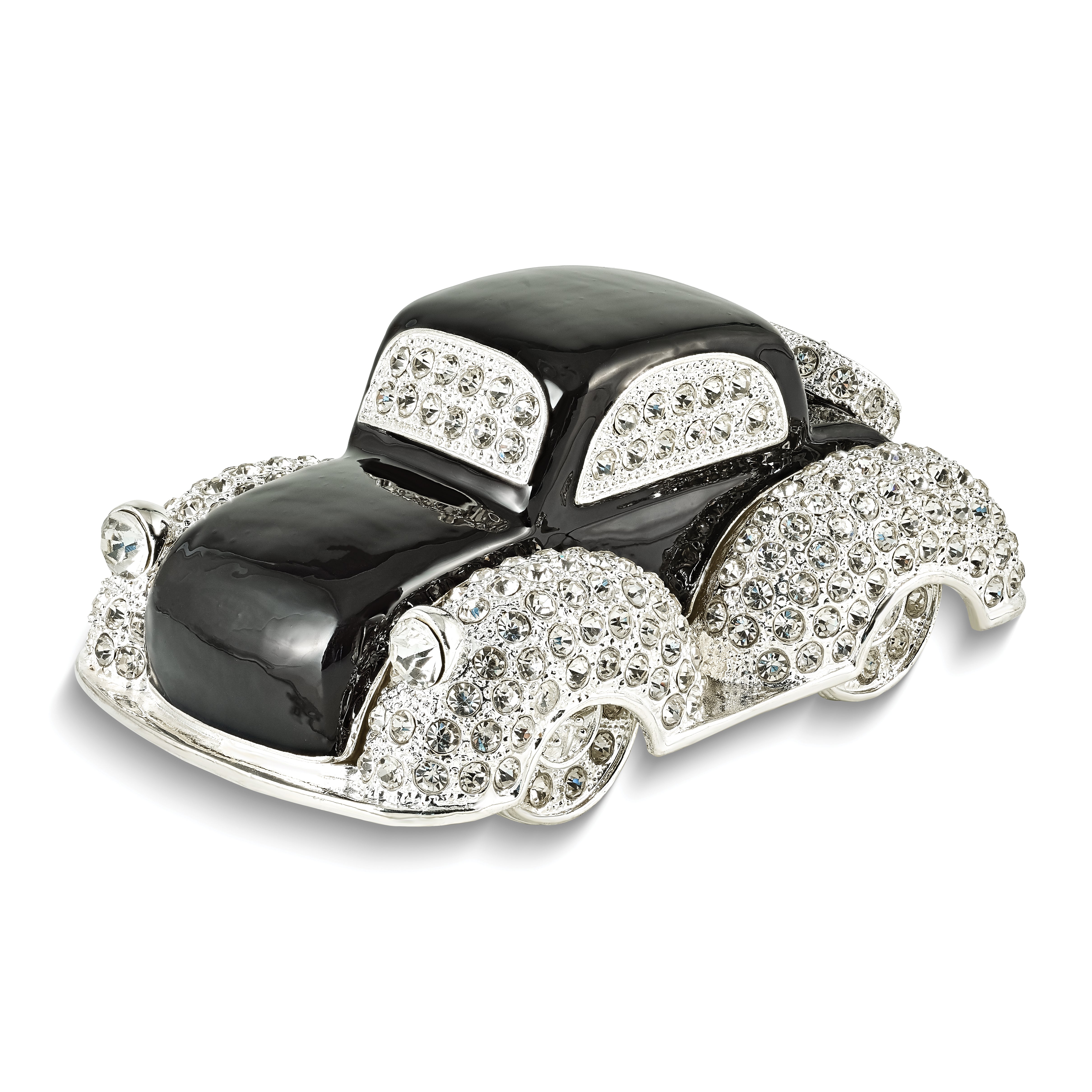 Luxury Giftware by Jere Pewter Bejeweled Crystals Silver-tone Enameled DEAN Black and White Car Trinket Box with Matching 18 Inch Necklace