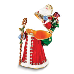 Luxury Giftware by Jere Bejeweled Crystals Gold-tone Enameled NOBLE Santa with Gifts & Staff Trinket Box with Matching 18 Inch Necklace