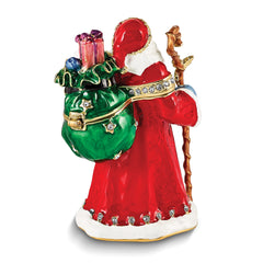 Luxury Giftware by Jere Bejeweled Crystals Gold-tone Enameled NOBLE Santa with Gifts & Staff Trinket Box with Matching 18 Inch Necklace