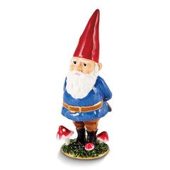 Luxury Giftware by Jere Bejeweled Crystals Gold-tone Enameled NIMBLE Gnome with Mushrooms Trinket Box with Matching 18 Inch Necklace