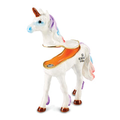 Luxury Giftware by Jere Pewter Bejeweled Crystals Gold-tone Enameled MYSTIC the Unicorn Trinket Box with Matching 18 Inch Necklace