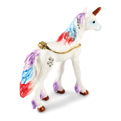 Luxury Giftware by Jere Pewter Bejeweled Crystals Gold-tone Enameled MYSTIC the Unicorn Trinket Box with Matching 18 Inch Necklace