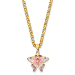 Luxury Giftware by Jere Pewter Bejeweled Crystals Gold-tone Enameled HELLO SPRING Flowers and Butterfly Ring Holder Trinket Box with Matching 18 Inch Necklace