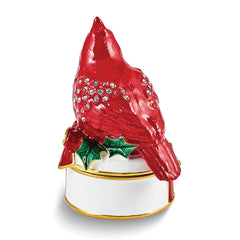 Luxury Giftware by Jere Bejeweled Crystals Gold-tone Enameled CHAS Red Cardinal on White Trinket Box with Matching 18 Inch Necklace